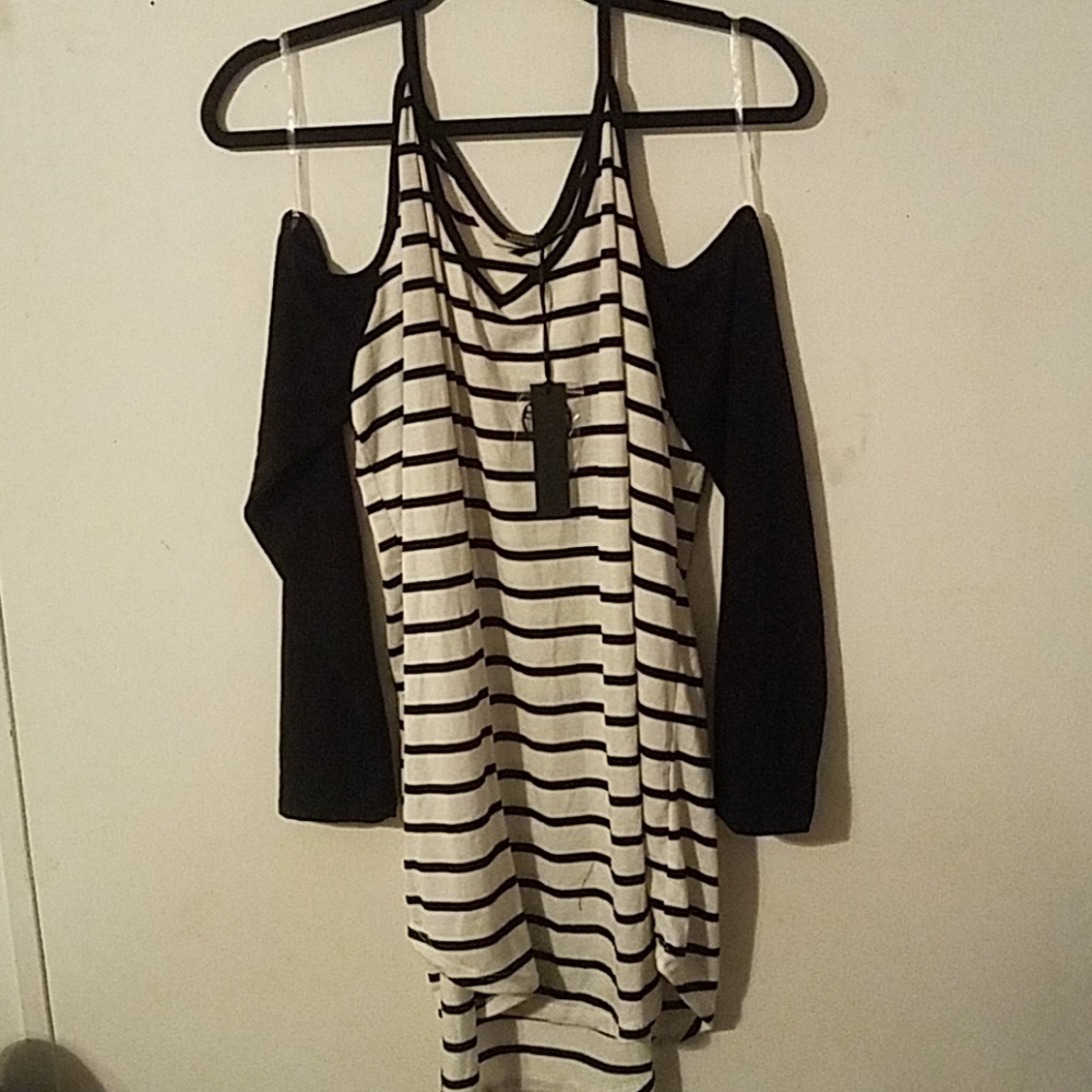 Poof! Striped Cold Shoulder Top